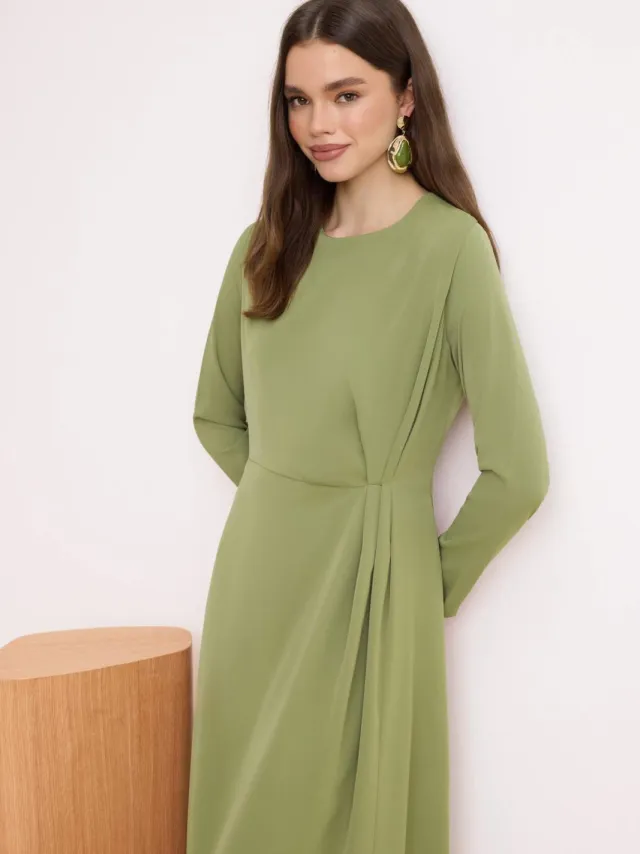 Trendyol Modest Dames Groen Effen Maxi Lang Skater Modest Jurken