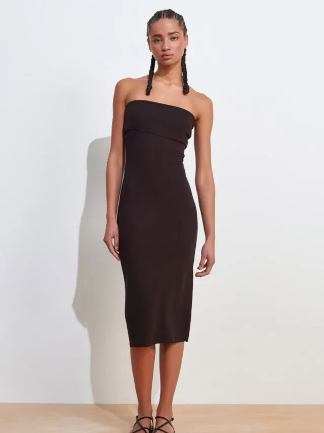 Dilvin Strapless Bodycon Midi-jurk Zwart