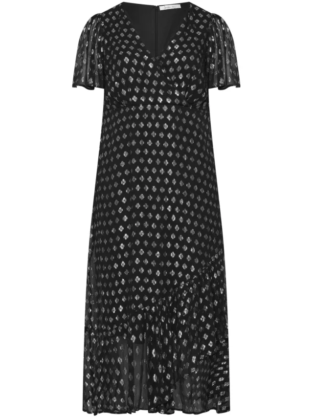 Yours London Zwarte En Zilveren Metallic Wikkeljurk Met Ruches Black