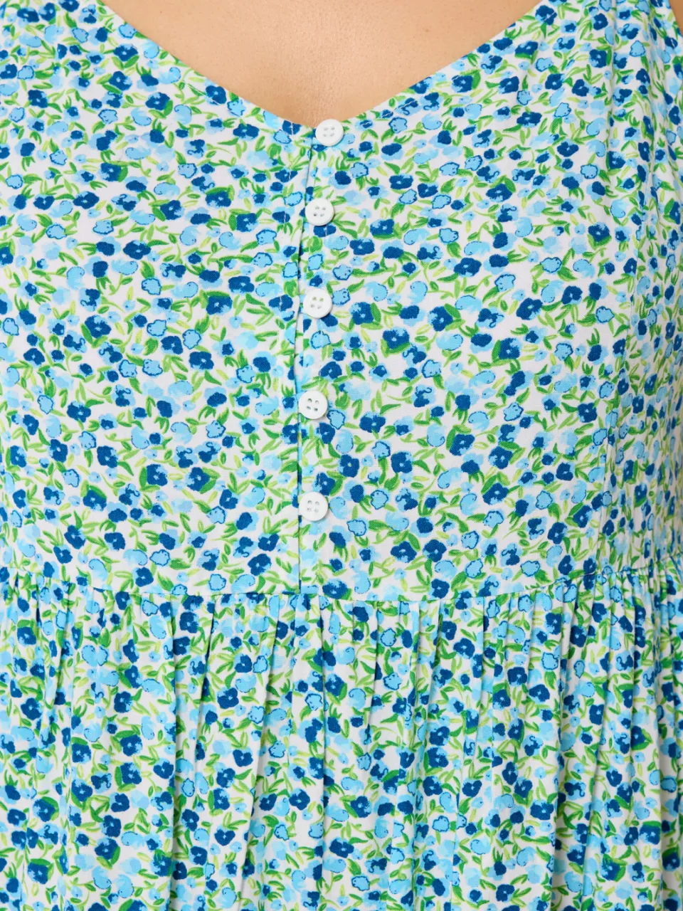 Yours Blauwe Midizomerjurk Met Fijne Bloemenprint En Bandjes-64, foto 5