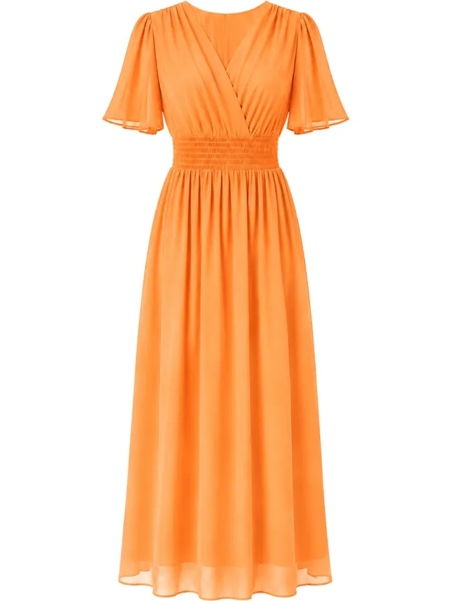 Elara Sommer-Maxikleid mit V-Ausschnitt Orange