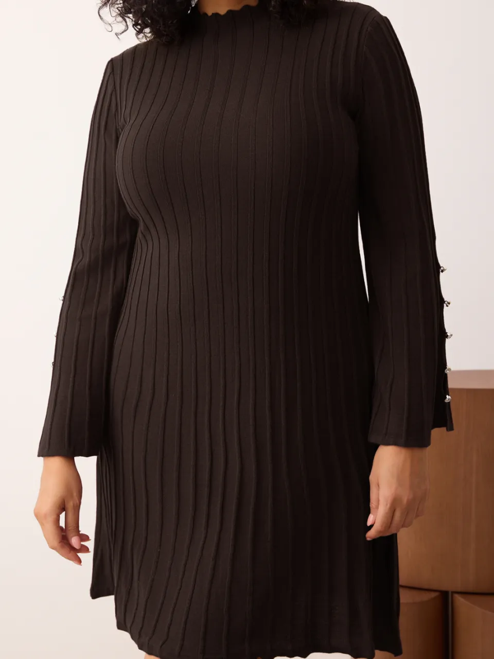 Trendyol Curve Dames Bruin Effen Kort / Mini Lang Casual A-lijn Grote maten Jurk, foto 2