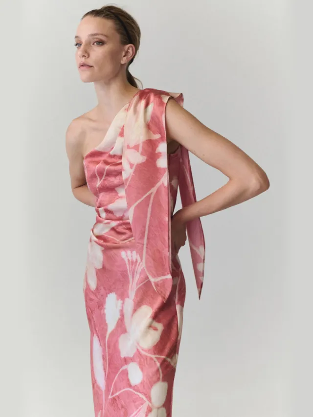 Mango gebloemde midi jurk- roze Roze/Ecru
