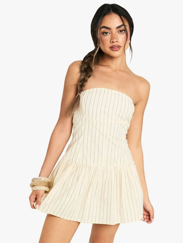boohoo Dames Stripe Linen Look Button Down Peplum Mini Jurk Ecru