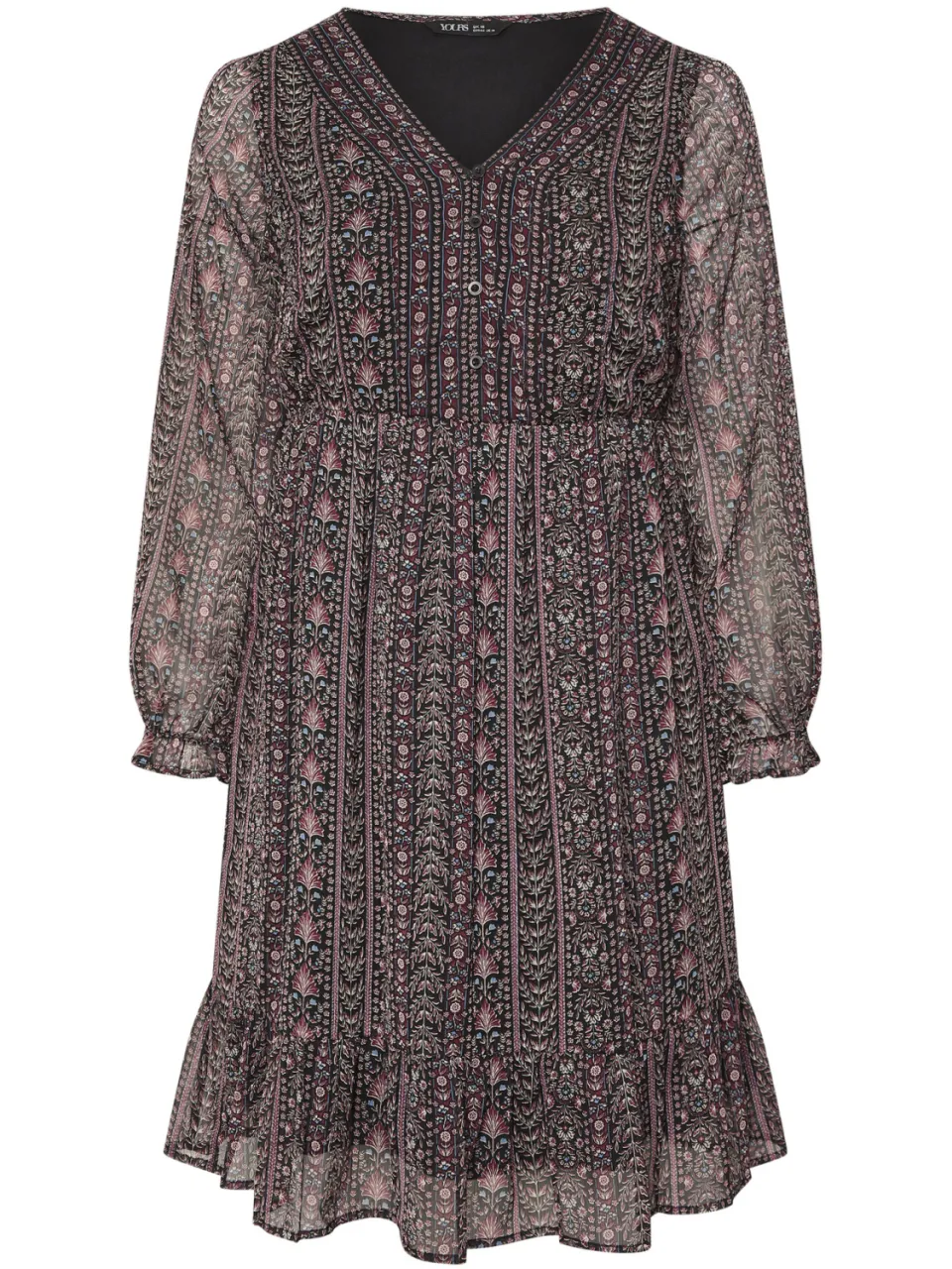 Yours Paarse Bloemen Paisley Smock Minijurk-52, foto 5