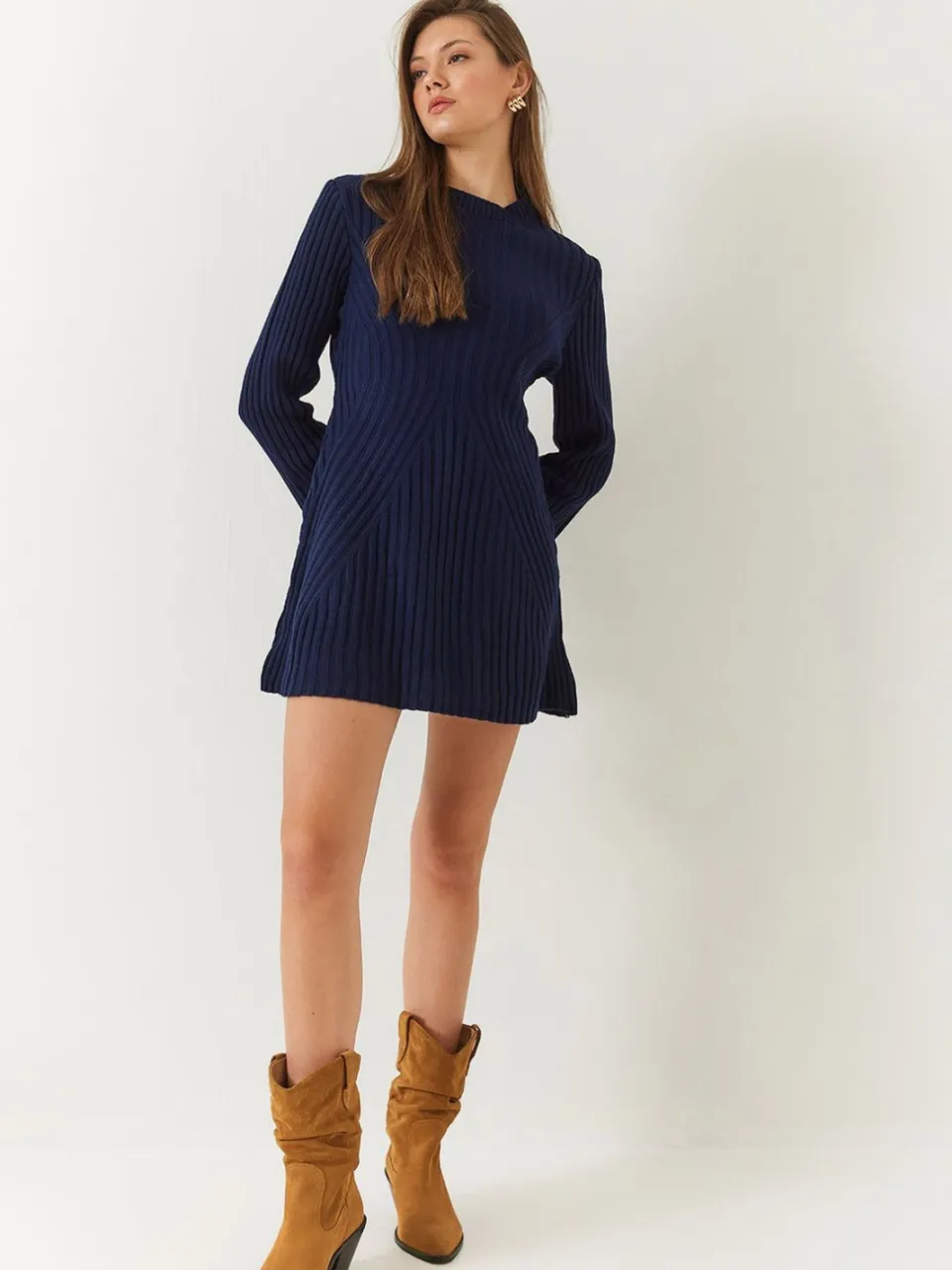 Bianco Lucci Geribbelde Textuur Truirok Kleid marineblauw, foto 2