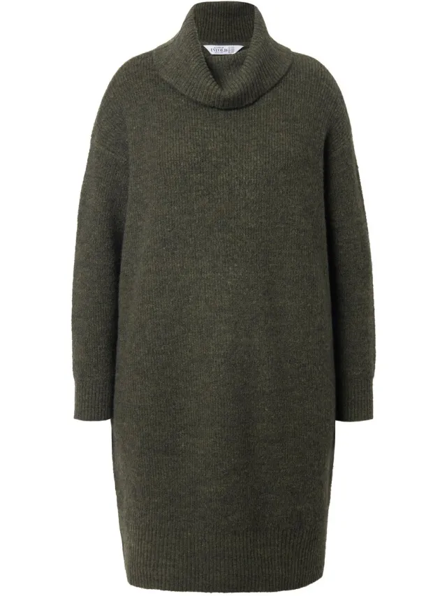 Studio Untold Dames - Gebreide mini-jurk oversized colkraag lange mouw - Palmboomgroen - Maat 46+