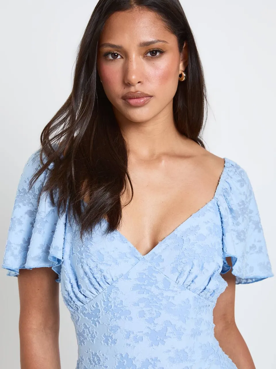 boohoo Dames Burnout Bloemen Melkmeid Ruches Detail Jurk lichtblauw, foto 4