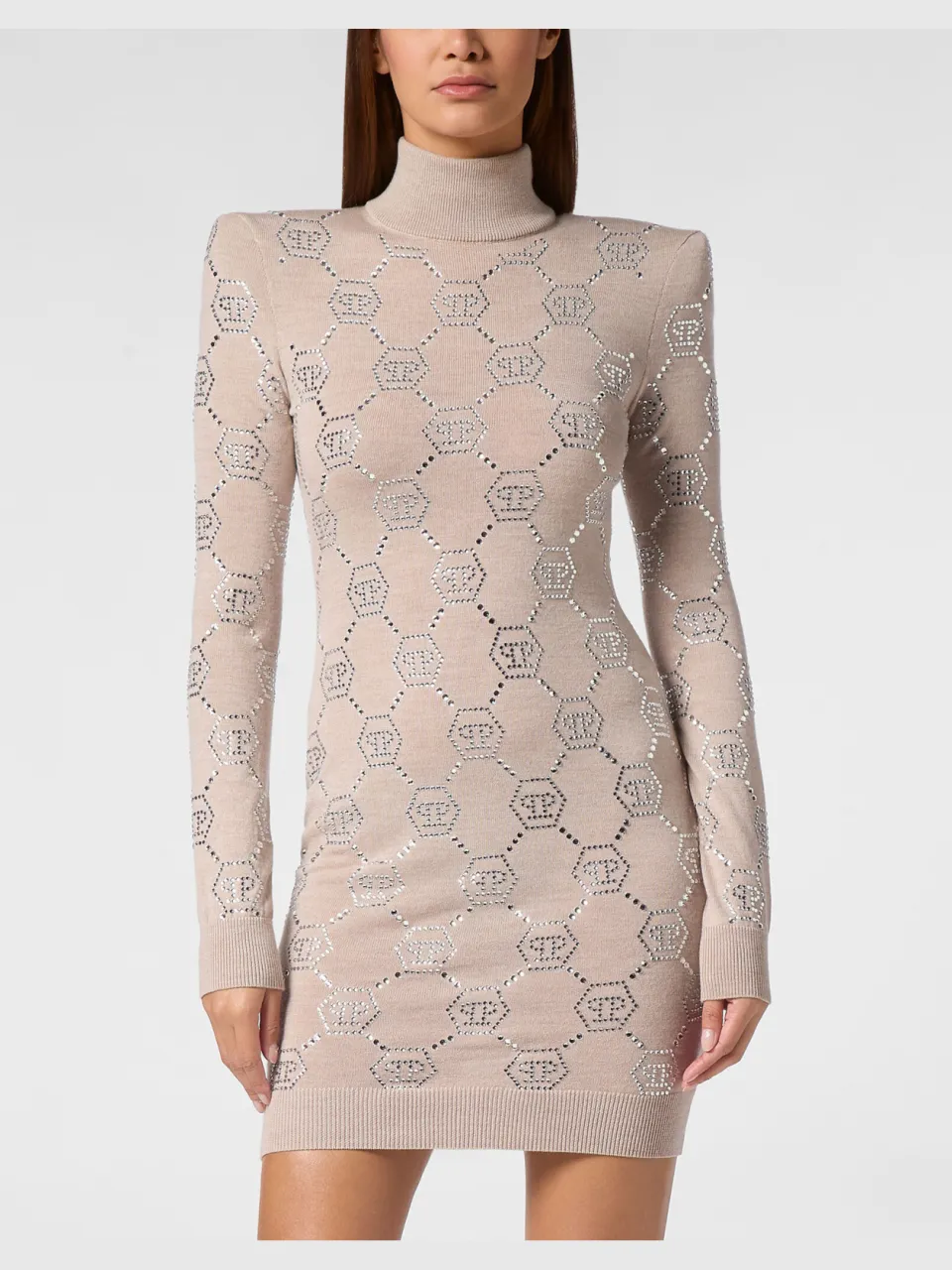 Philipp Plein Gebreide Jurk Monogram Beige