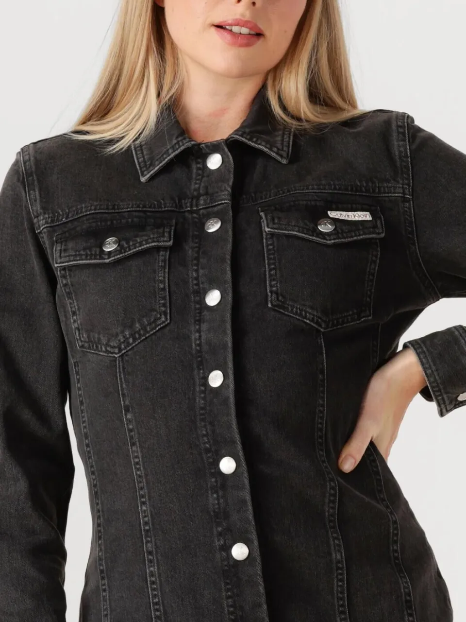 Calvin Klein Dames Jurken Ls Denim Mini Dress Ck - Antraciet, foto 4
