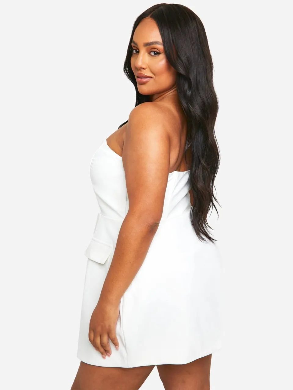 boohoo Dames Plus Gestructureerde Bandeau Mini Jurk wit, foto 3