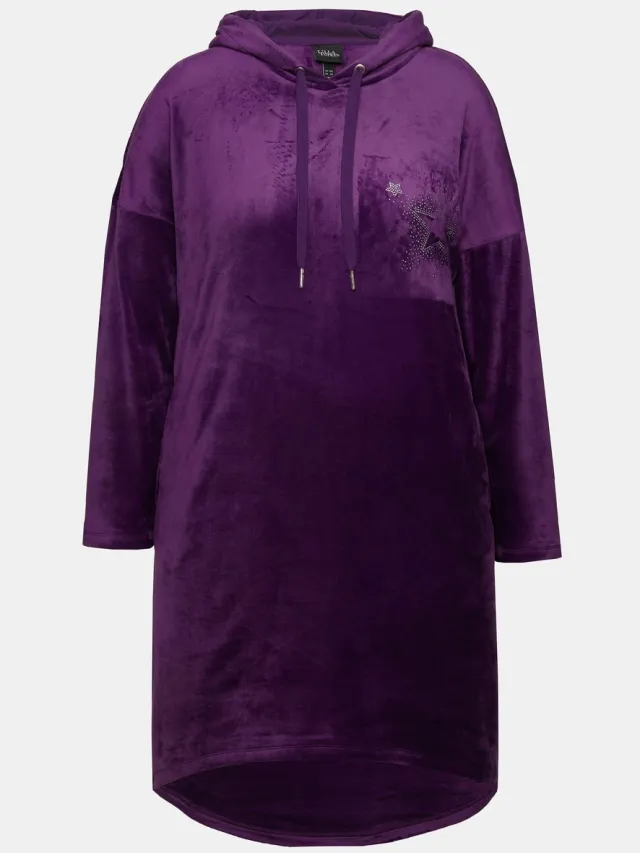 Ulla Popken Dames - Loungewear nicky-jurk capuchon lange mouwen gerecycled - Aubergine - Maat 46+