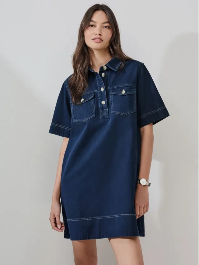 Next Dames - Mini-overhemdjurk in utility-stijl - Tall - Blauw Indigo Blue