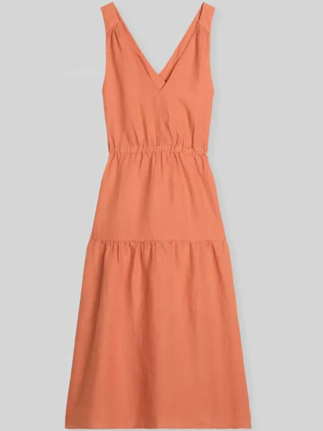 Marc O'Polo relaxed fit vrijetijdsjurk van puur linnen oranje, foto 2