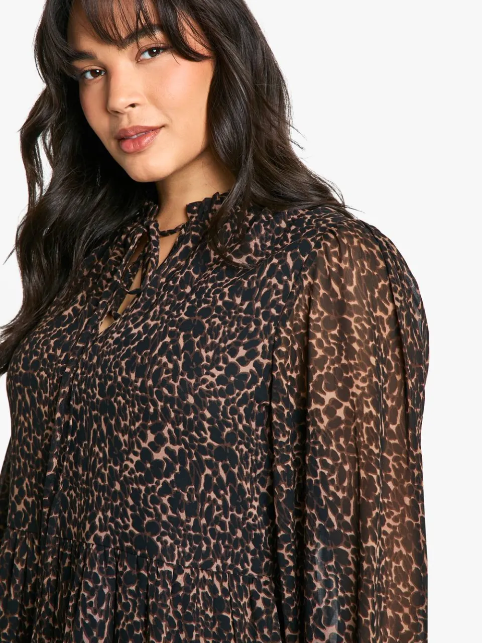 boohoo Dames Plus Animal Print Chiffon Smock-jurk luipaardprint, foto 4