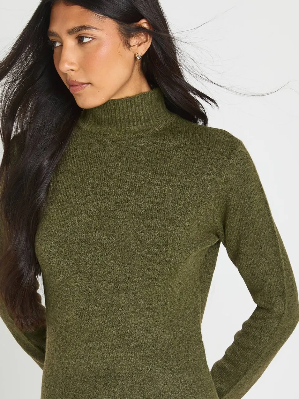 boohoo Dames Tall Hoge Col Super Zachte Gebreide Mini Jurk kaki, foto 4