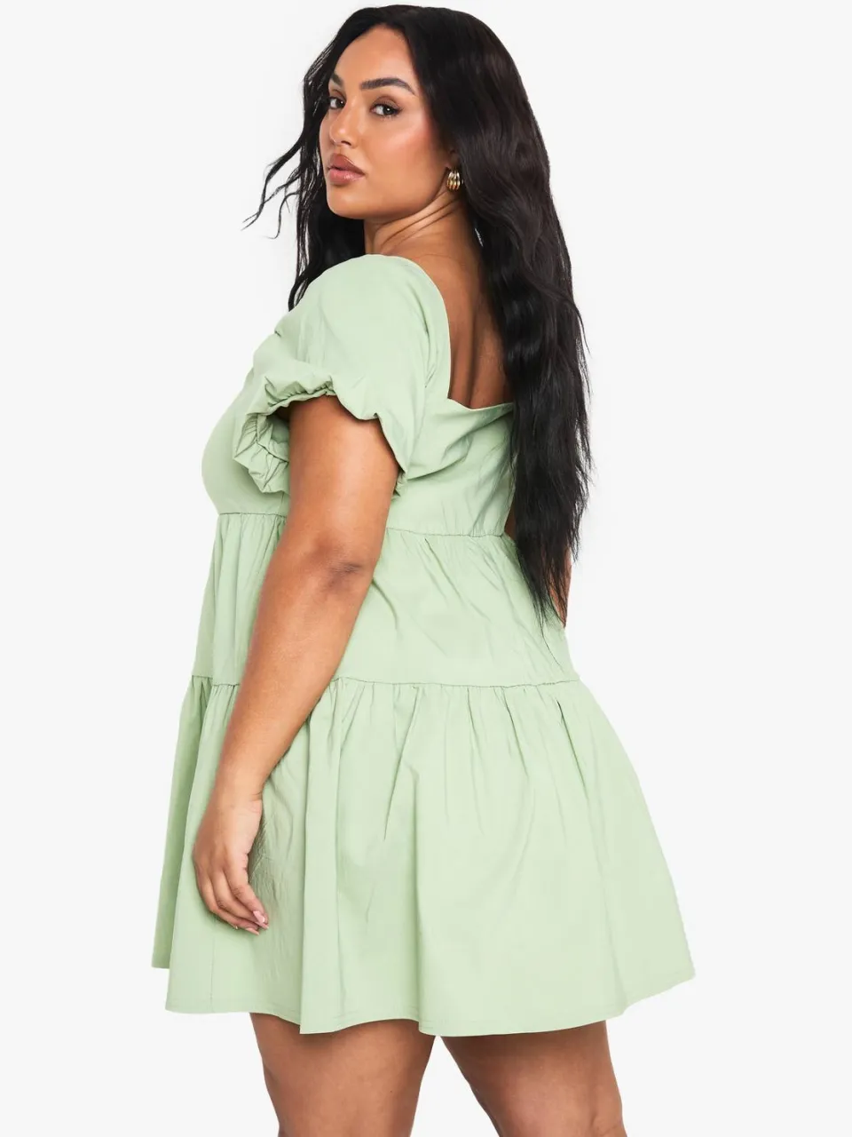 boohoo Dames Plus Extreme Puff Sleeve Gelaagde Smock Jurk verstandig, foto 3