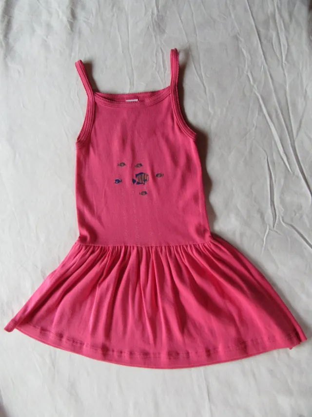 Petit Bateau , zomer jurk , strand kleedje , fuchia , vissen, 6 jaar 114