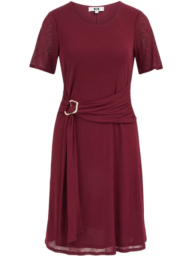 WE Fashion Dames midi jurk met gouden accent Burgundy red