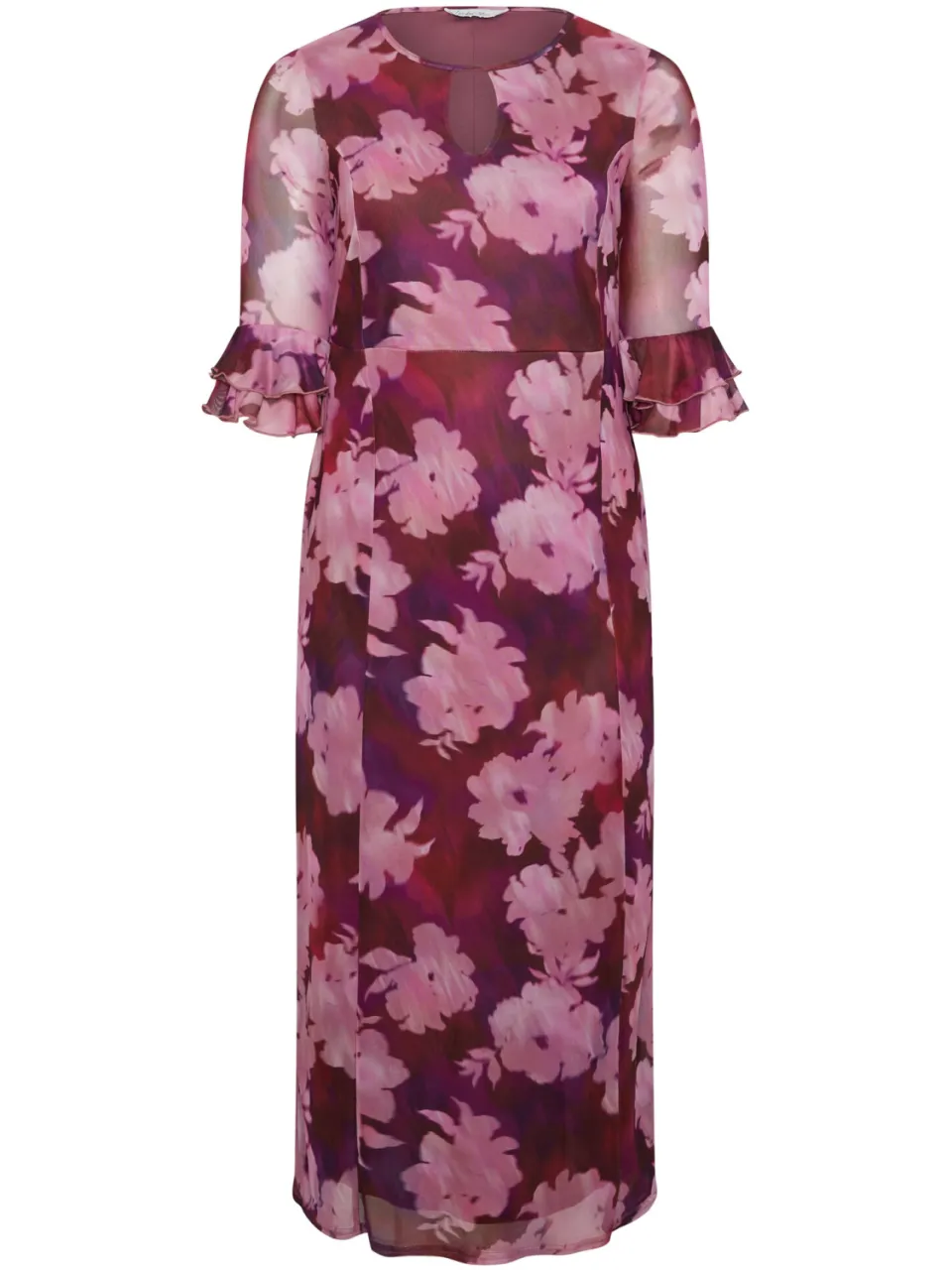 Yours London Roze En Rode Jurk Met Wazige Bloemenprint En Sleutelgat, foto 3