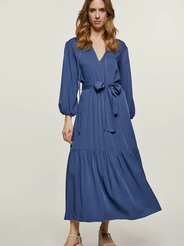 Conquista Navy midi-jurk met stropdassen Blauw/Marineblauw