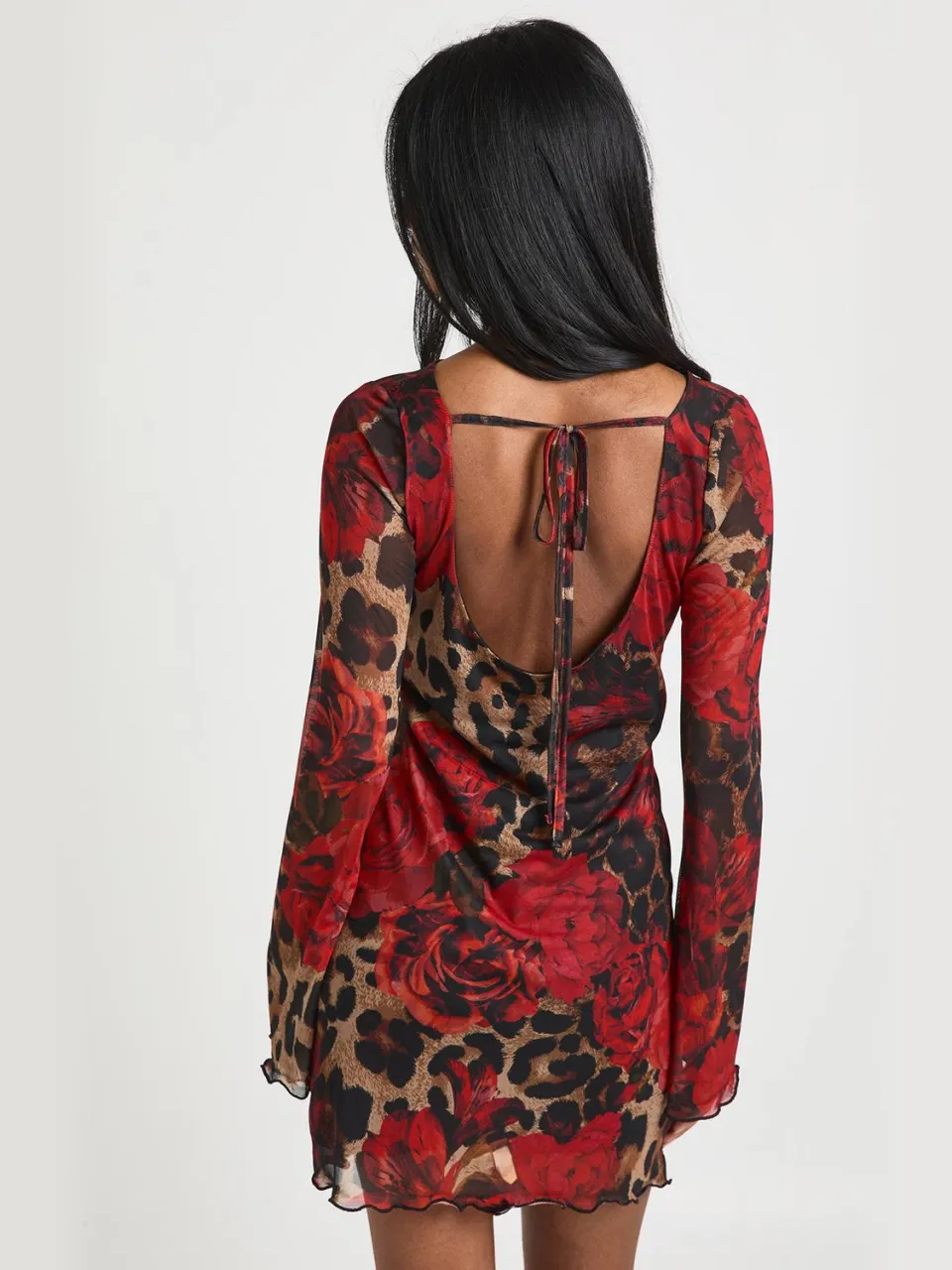 boohoo Dames Gemixte Luipaard Print Mesh Flare Mouw Mini Jurk luipaardprint, foto 2