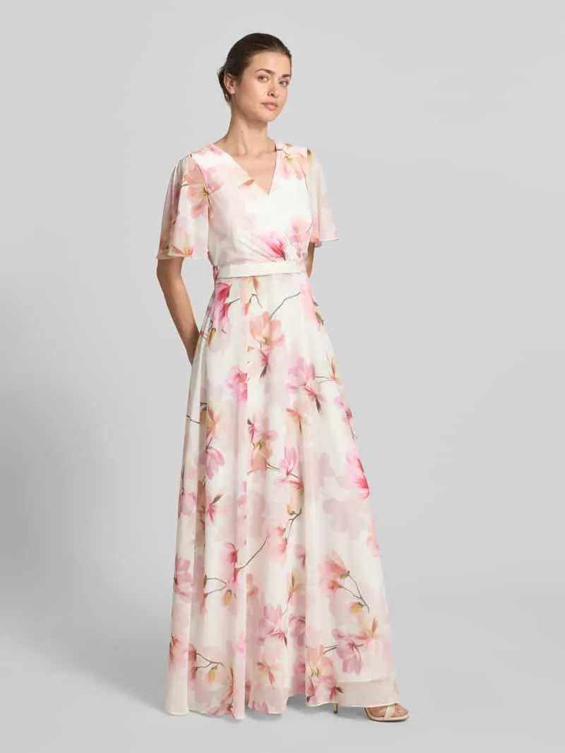 Christian Berg Cocktail maxi-jurk in all-over look met tailleband ecru, foto 3