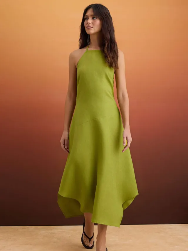 Trendyol TRENDYOLMİLLA Dames Groen Effen Kort / Mini Mouwloos Asymmetrisch Jurken