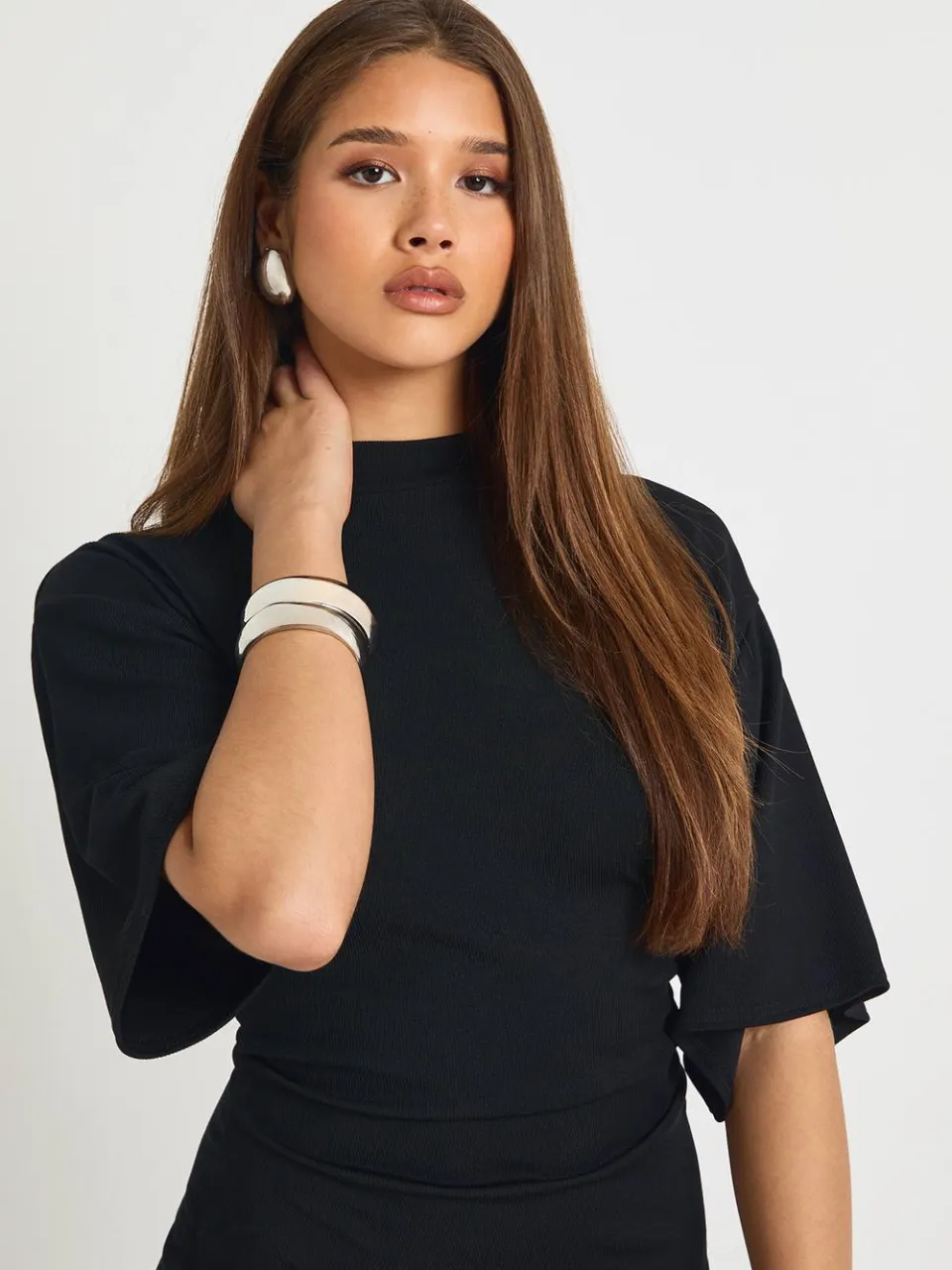 boohoo Dames Geribbde ingesnoerde mini-jurk zwart, foto 4
