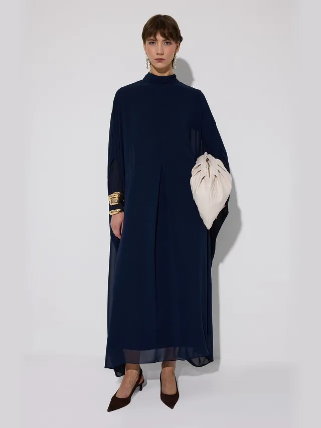 TOUCHÉ PRIVÉ Chiffon jurk met vleermuismouwen - Marine - Dames