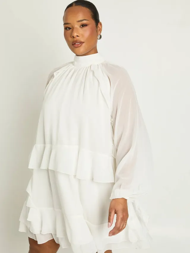 boohoo Dames Plus Chiffon Ruche Smock-jurk Ivoor