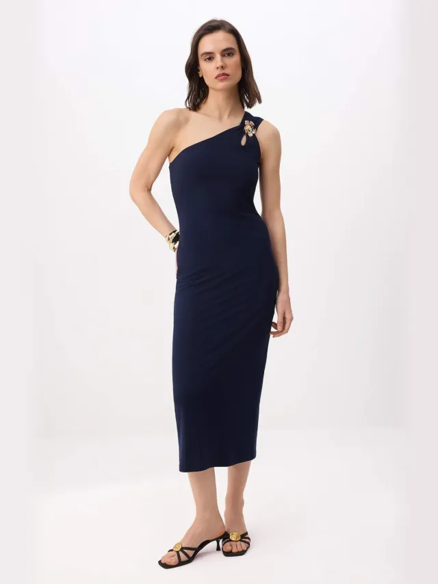 Turkishsouq Marineblauwe platte mouwloze midi-jurk voor dames Marineblauw/Blauw