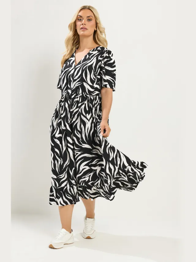 Yours Zwarte Zebra Maxijurk Black