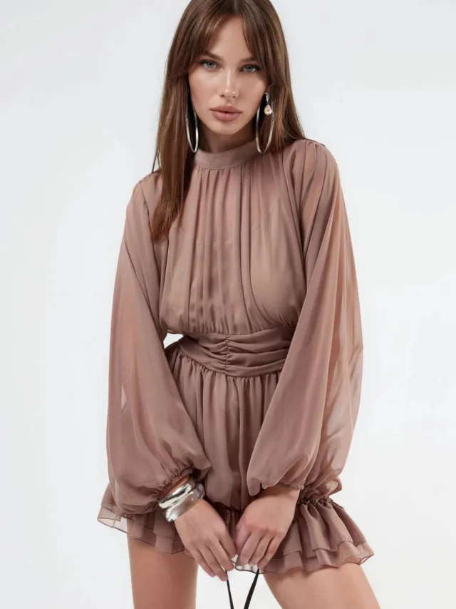 MSN Collection Gerimpelde Colmini-jurk Steen