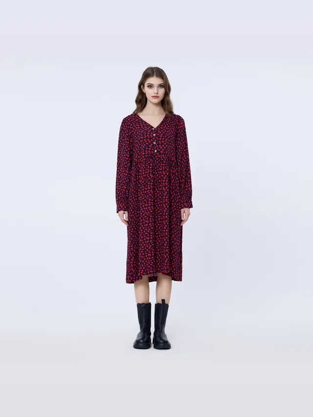 S&J Weekends Retro-stijl losse shirt-jurk Rood