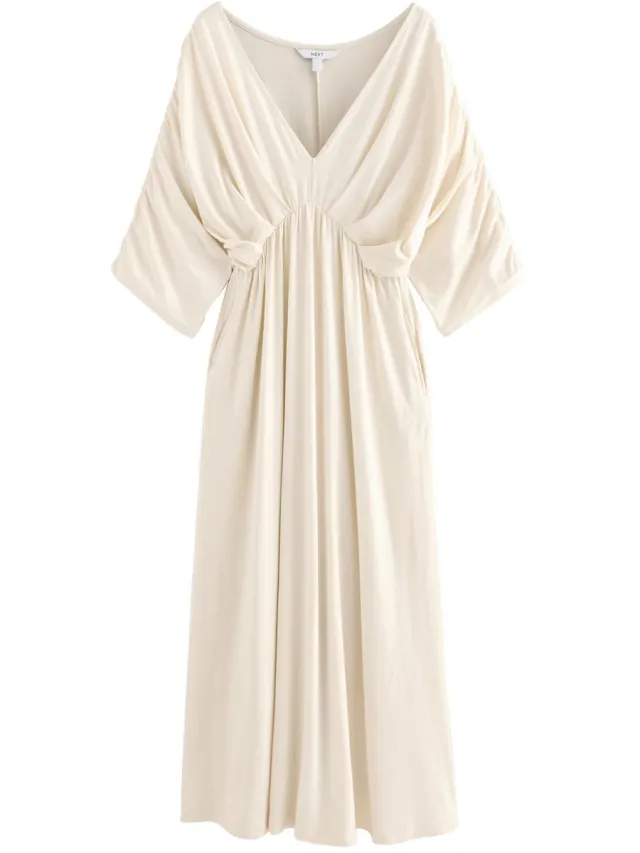 Next Dames - Jersey midi-kaftanjurk - Crème Ecru