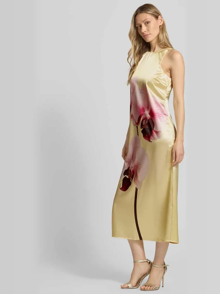 Yas cocktailjurk van satijn met motiefprint geel, foto 3