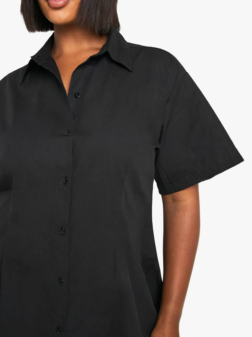 boohoo Dames Plus Poplin Getailleerde Shirtjurk zwart, foto 3