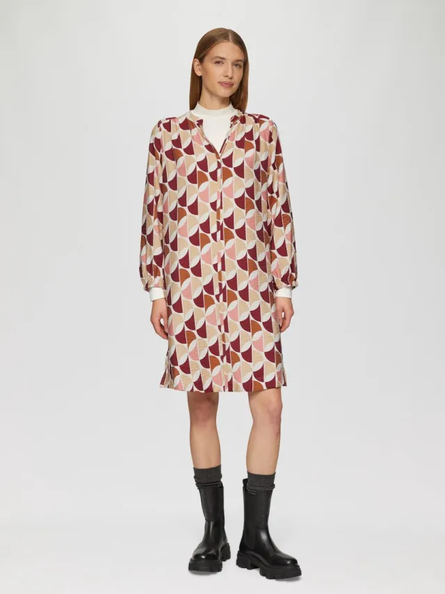 S.Oliver female - Jurk van viscose met een all-over print en steekzakken framboos
