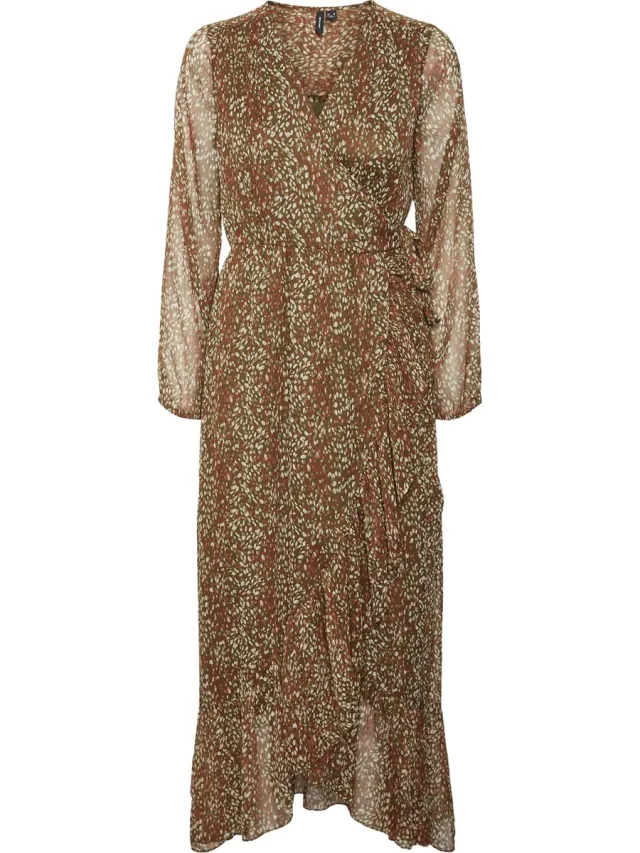 Vero Moda VMLINNEA LS LONG WRAP DRESS WVN GA LCS Dames Jurk Dark Olive