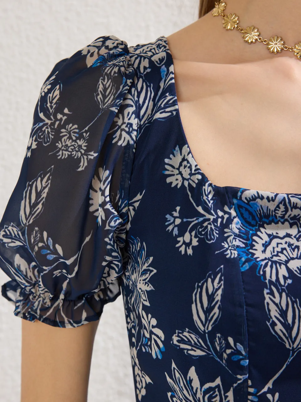 Trendyol TRENDYOLMİLLA Dames Donkerblauw Bloemen Kort / Mini Kort Avond / Dagelijks Skater Jurken marineblauw/blauw, foto 2