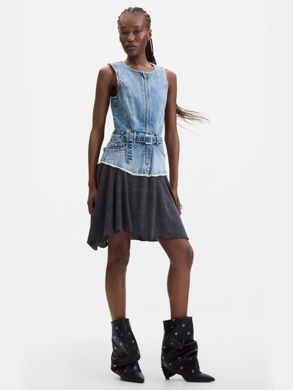 Desigual korte spijkerjurk - middelblauw medium blue denim, foto 3