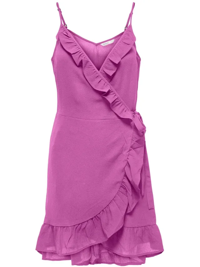 Only ONLNOVA LUX STRAP WRAP DRESS SOLID PTM - Meisjes - Mini jurken Super Pink