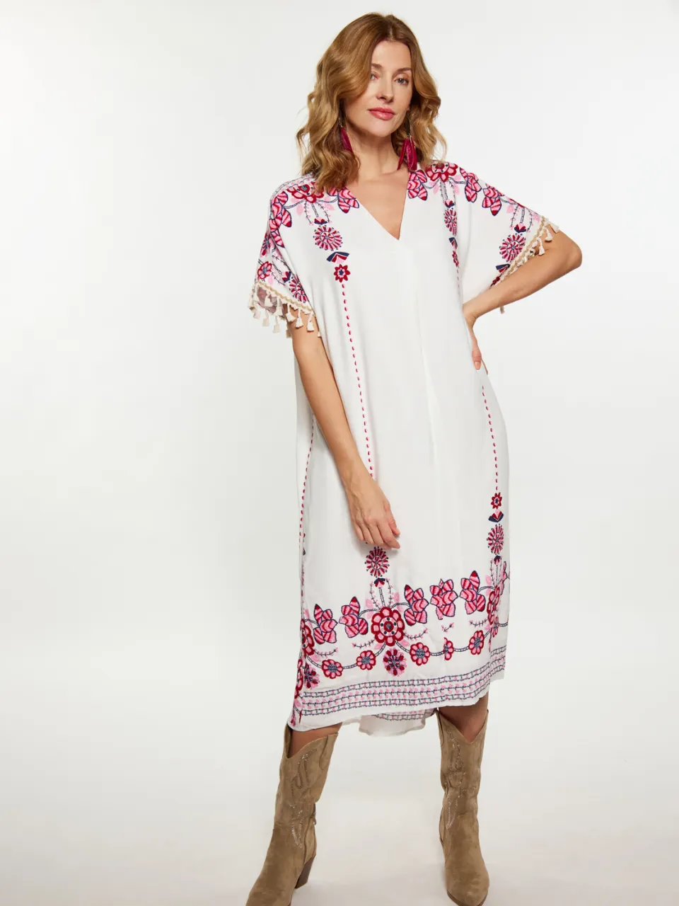 Usha Jurk Dames Wit Veelkleurig