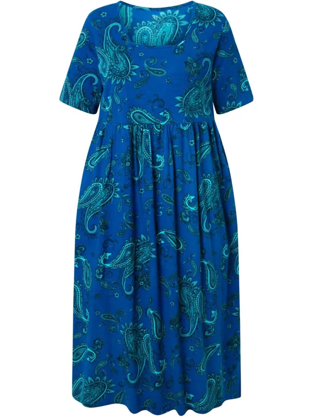 Ulla Popken Dames - Jersey maxi-jurk - Korenbloem - Maat 62+