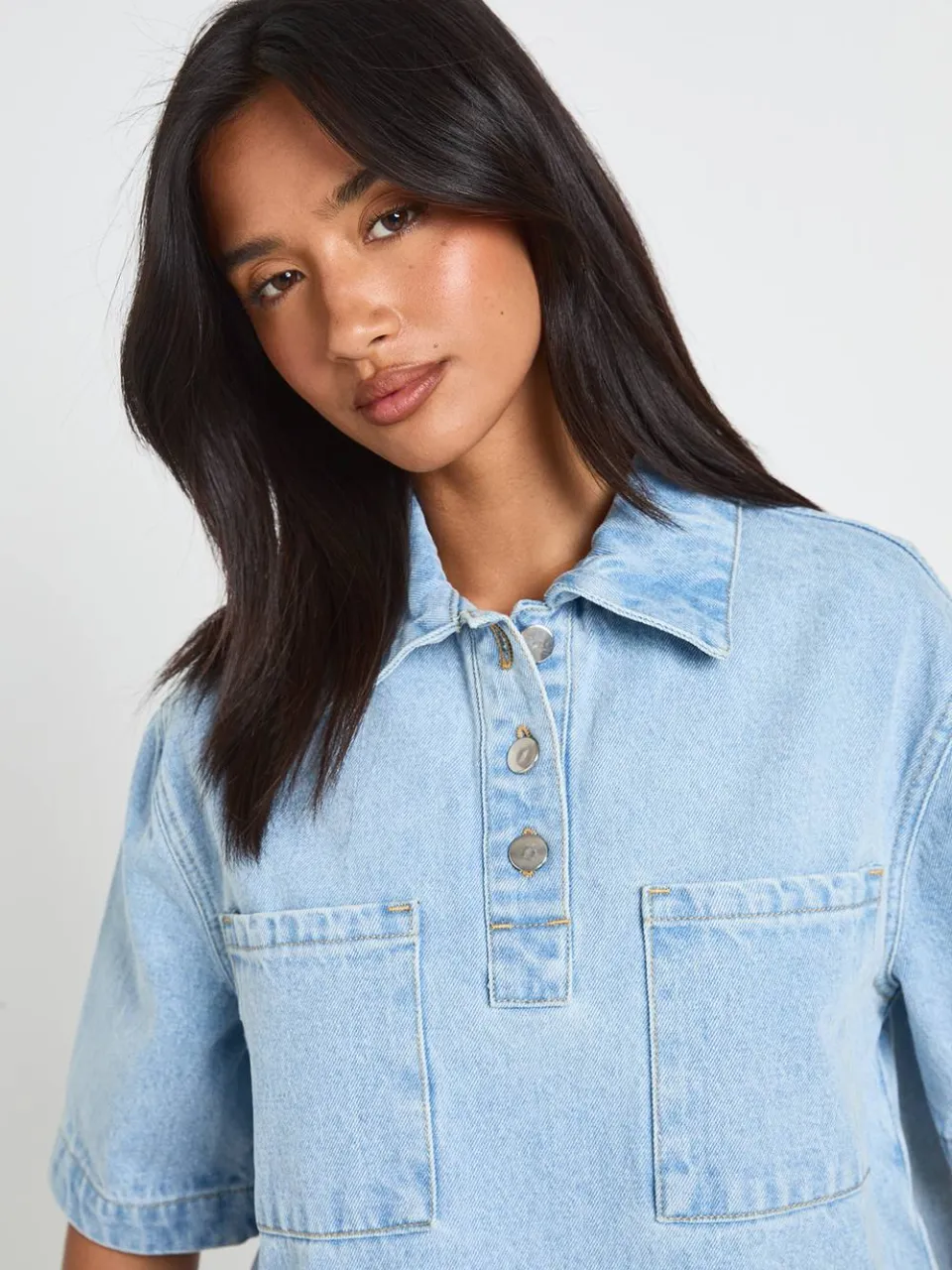 boohoo Dames Petite Denim Jurk Met Korte Mouwen, foto 4