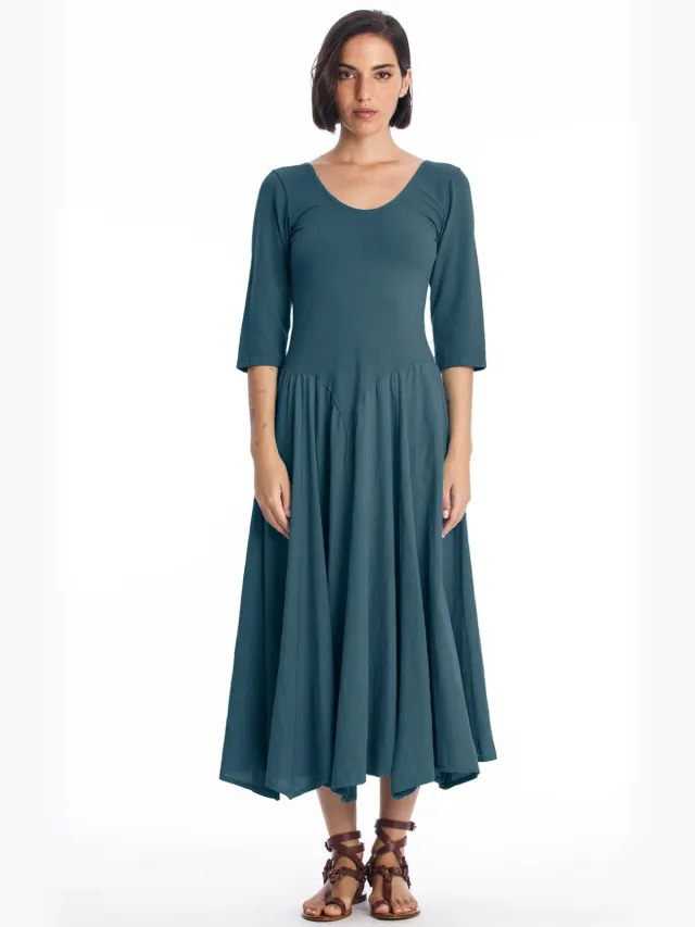 RAVENS VIEW IBIZA dames vegan Midi Jurk Look Oceaanblauw Donkerblauw