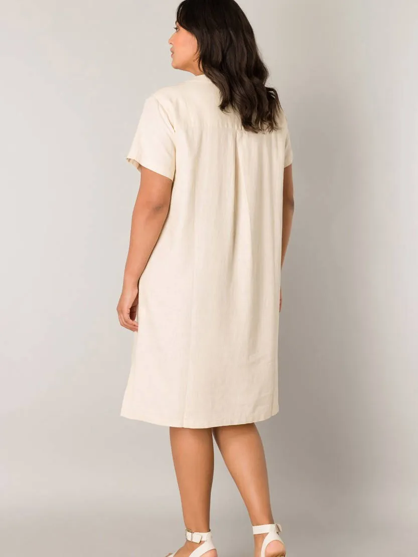 Base Level Curvy linnen jurk Yacinthe beige, foto 5