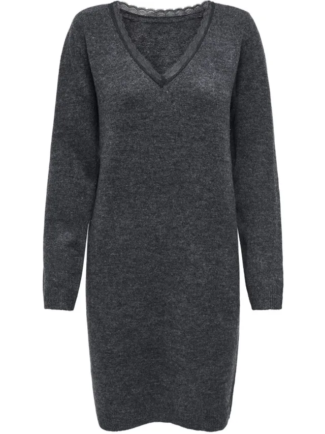 Only Gebreide jurk ONLTAMMY Korte jurk Dark Grey Melange