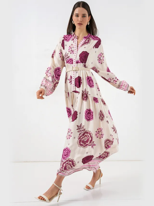 Big Dart Gepubliceerd V-hals Maxi Jurk Fuchsia